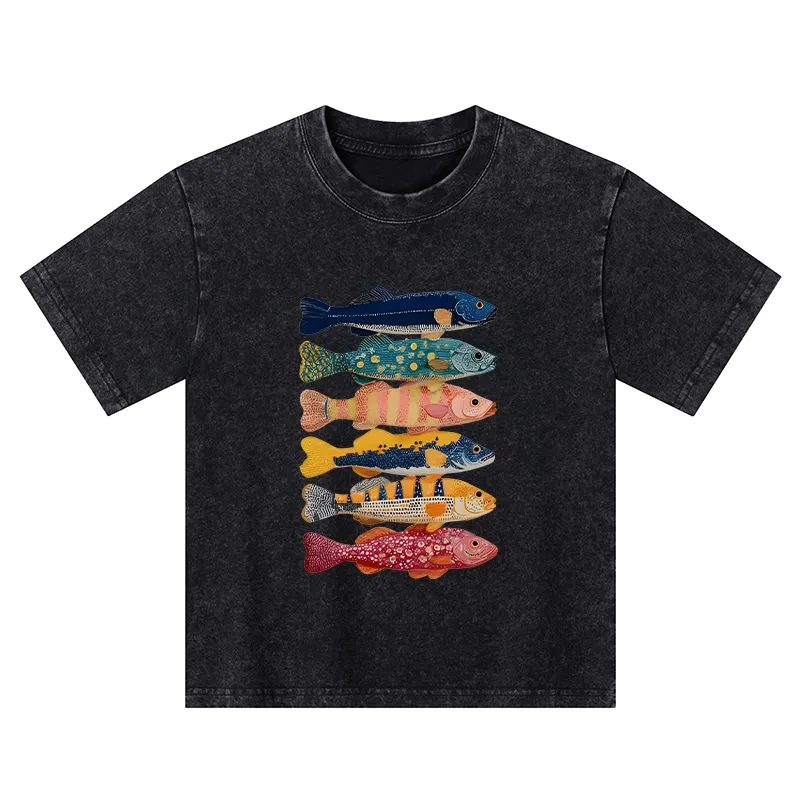Tokyo-Tiger Colorful Fish Art Collection Kids Washed T-Shirt
