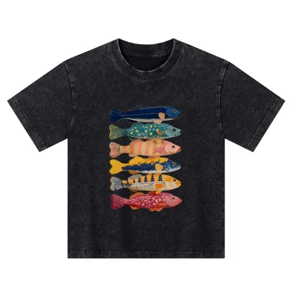 Tokyo-Tiger Colorful Fish Art Collection Kids Washed T-Shirt