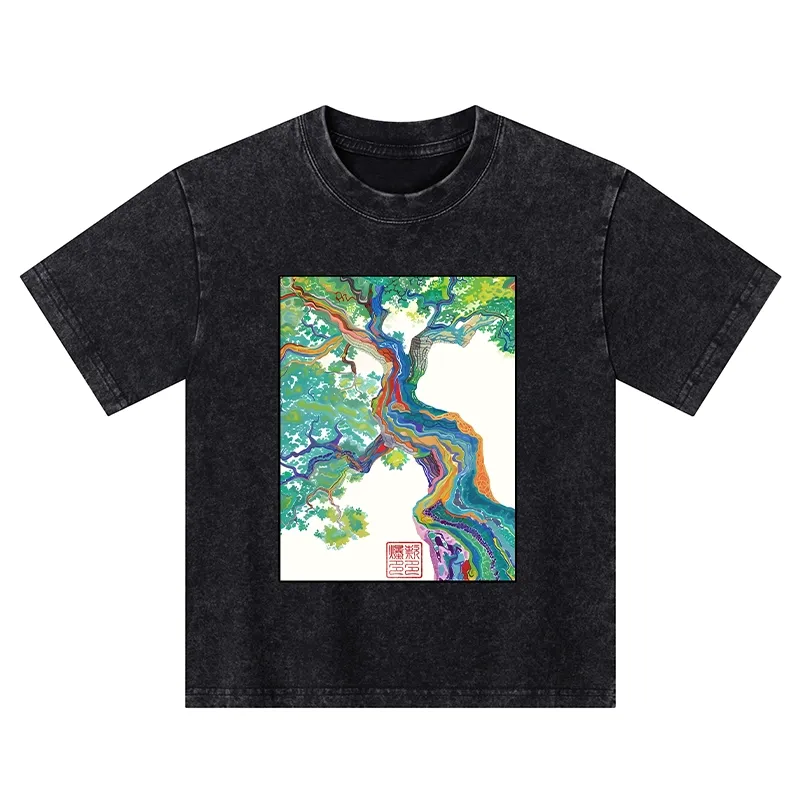 Tokyo-Tiger Colorful Magic Tree Kids Washed T-Shirt
