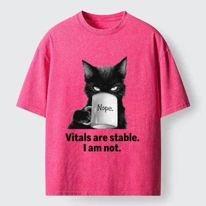 Tokyo-Tiger Grumpy Black Cat Coffee Meme Washed T-Shirt