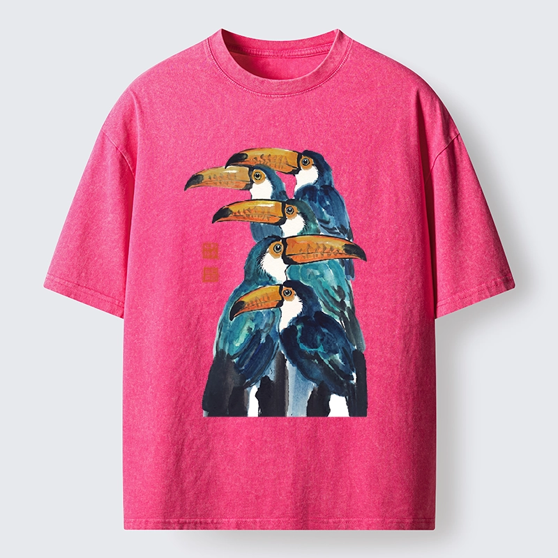 Tokyo-Tiger Blue Toucans Watercolor Washed T-Shirt