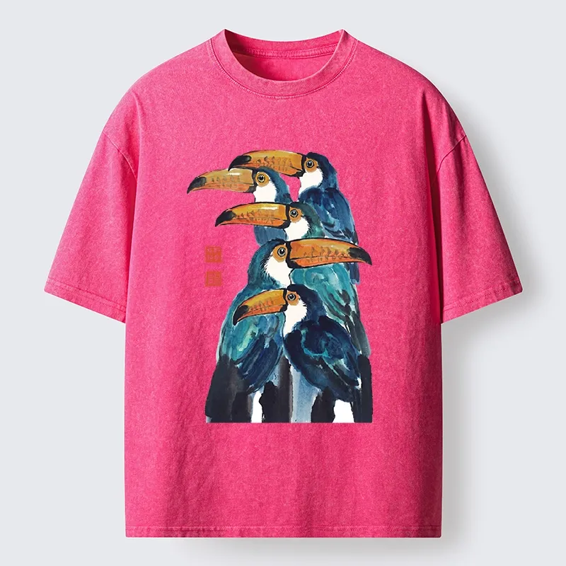 Tokyo-Tiger Blue Toucans Watercolor Washed T-Shirt