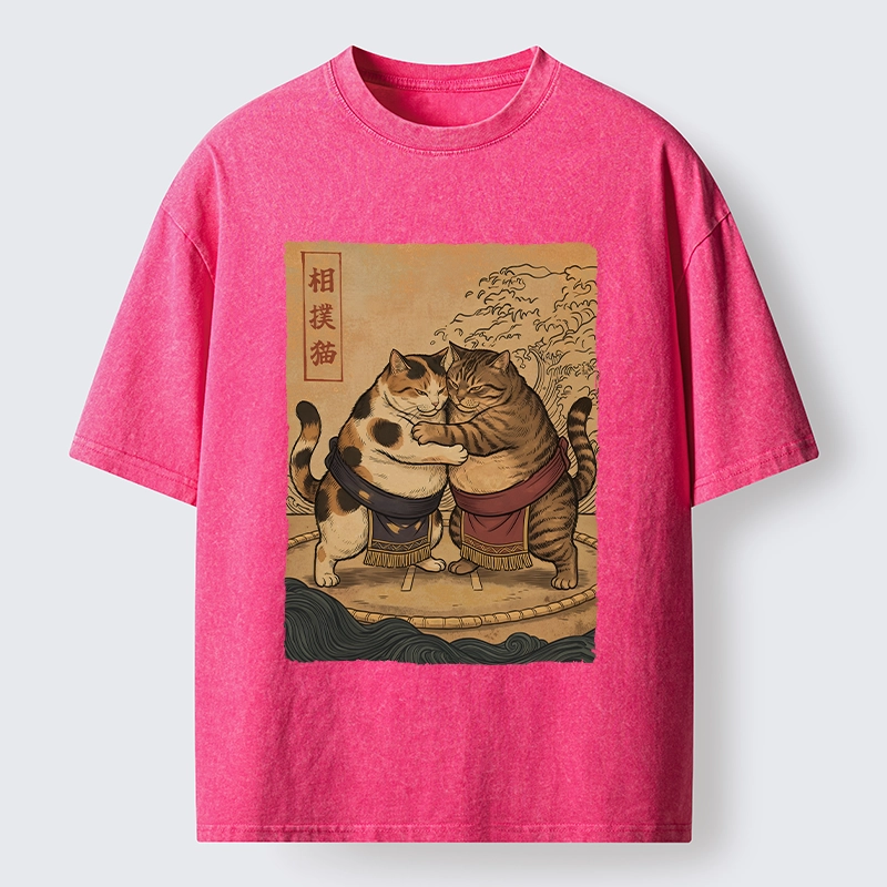 Tokyo-Tiger Sumo Cats Ready To Fight Washed T-Shirt