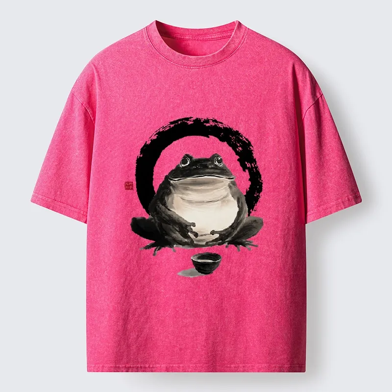 Tokyo-Tiger Zen Frog With A Tea Bowl Washed T-Shirt