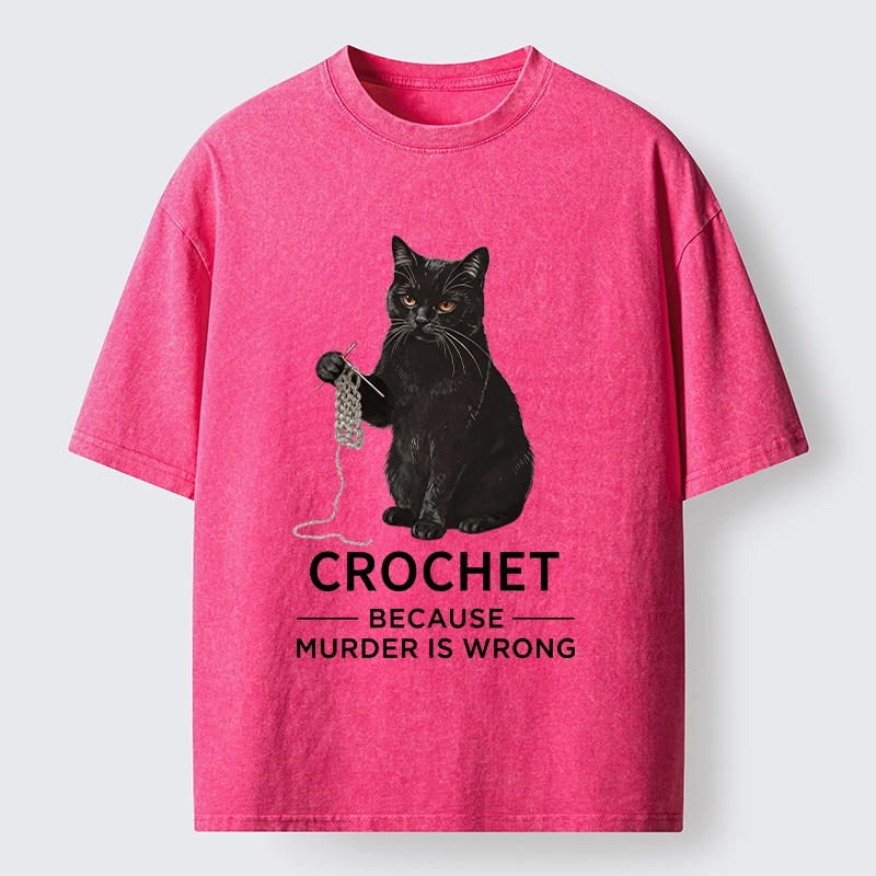 Tokyo-Tiger Cat Crocheting To Avoid Trouble Washed T-Shirt