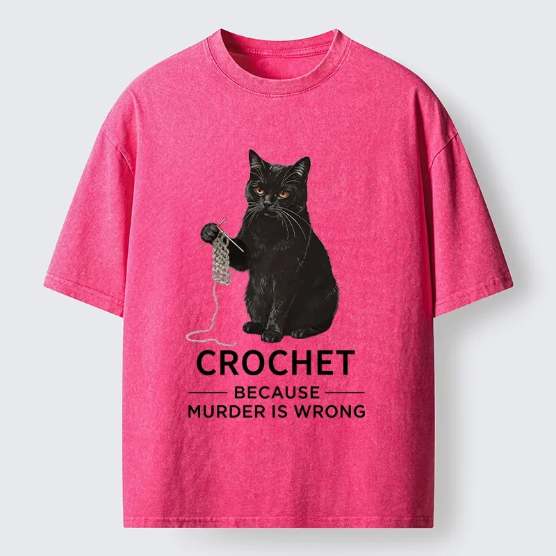 Tokyo-Tiger Cat Crocheting To Avoid Trouble Washed T-Shirt