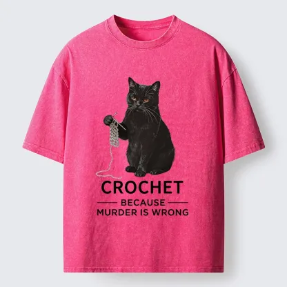 Tokyo-Tiger Cat Crocheting To Avoid Trouble Washed T-Shirt