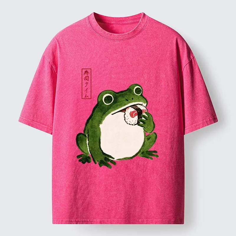 Tokyo-Tiger Sushi Time For The Hungry Frog Washed T-Shirt