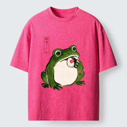Tokyo-Tiger Sushi Time For The Hungry Frog Washed T-Shirt