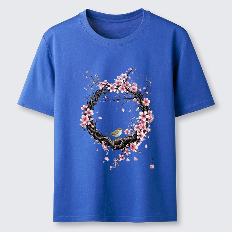 Tokyo-Tiger Sakura Wreath And Little Bird Classic T-Shirt