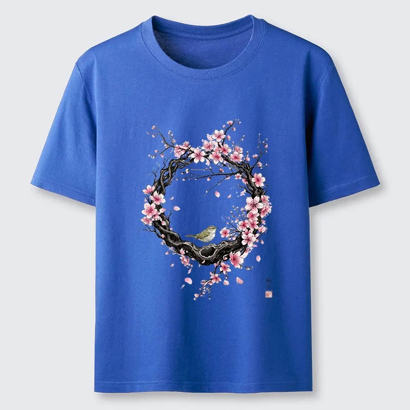 Tokyo-Tiger Sakura Wreath And Little Bird Classic T-Shirt