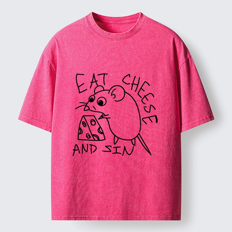 Tokyo-Tiger Cheese Obsessed Mouse Funny Art Washed T-Shirt