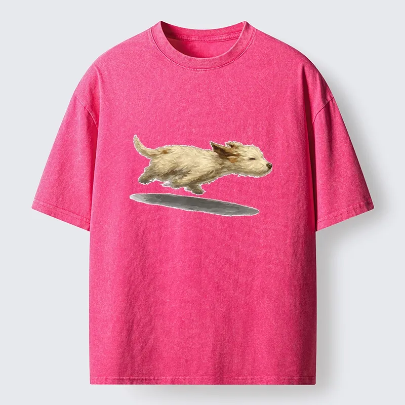 Tokyo-Tiger Happy Puppy Running Free Washed T-Shirt