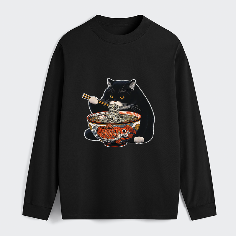 Tokyo-Tiger Fat Cat Eating Ramen Classic Long Sleeve T-Shirt