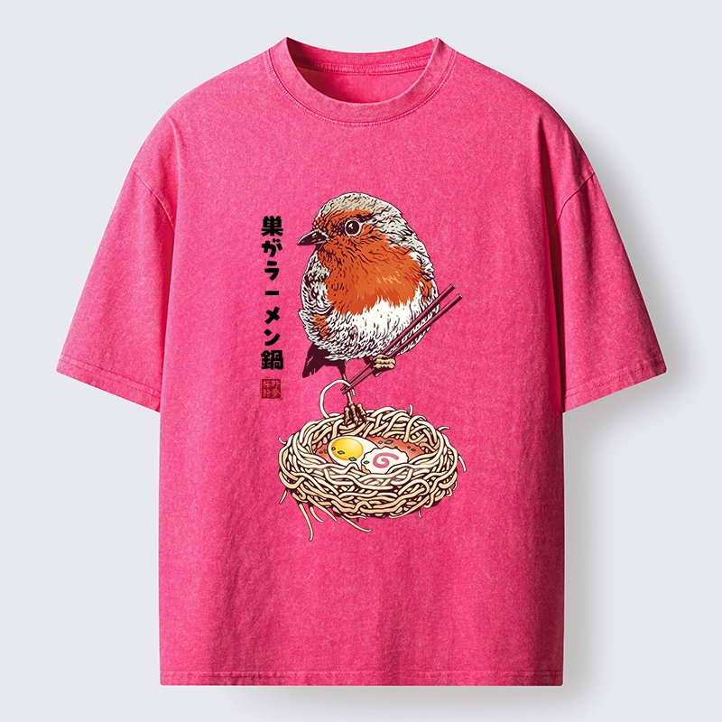 Tokyo-Tiger Northern Cardinal With Ramen Nest Washed T-Shirt