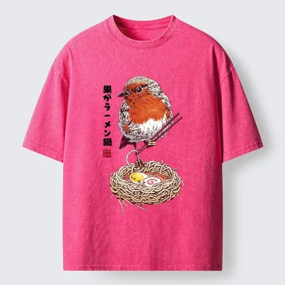 Tokyo-Tiger Northern Cardinal With Ramen Nest Washed T-Shirt