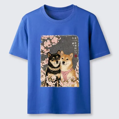 Tokyo-Tiger Two Shibas And Sakura Flowers Classic T-Shirt