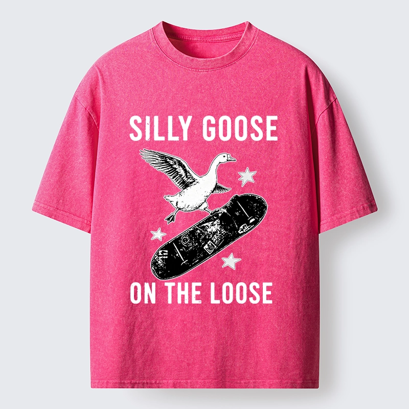 Tokyo-Tiger Cool Goose On Skateboard Washed T-Shirt