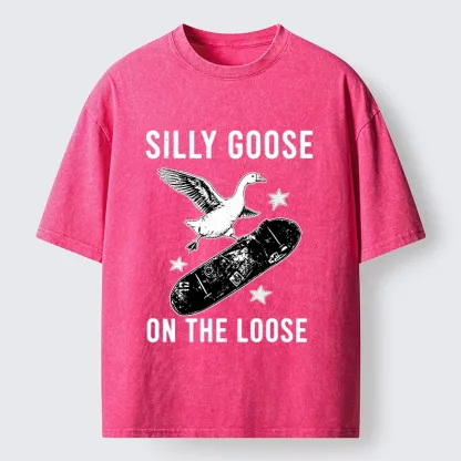 Tokyo-Tiger Cool Goose On Skateboard Washed T-Shirt