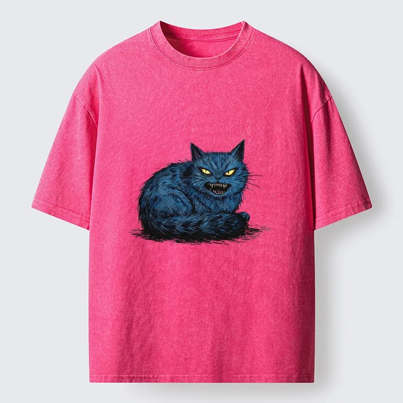 Tokyo-Tiger Fierce Blue Cat With Sharp Teeth Art Washed T-Shirt