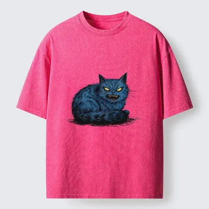 Tokyo-Tiger Fierce Blue Cat With Sharp Teeth Art Washed T-Shirt
