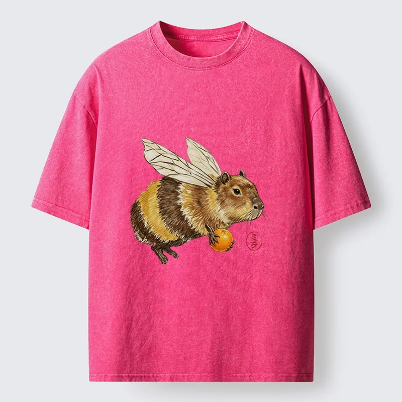 Tokyo-Tiger Funny Capybara Bee Meme Art Washed T-Shirt