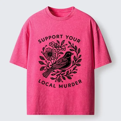 Tokyo-Tiger Floral Bird Art With A Dark Twist Washed T-Shirt