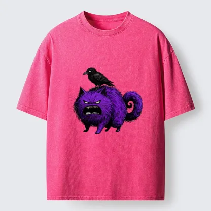 Tokyo-Tiger Spooky Purple Cat Ready To Attack Washed T-Shirt