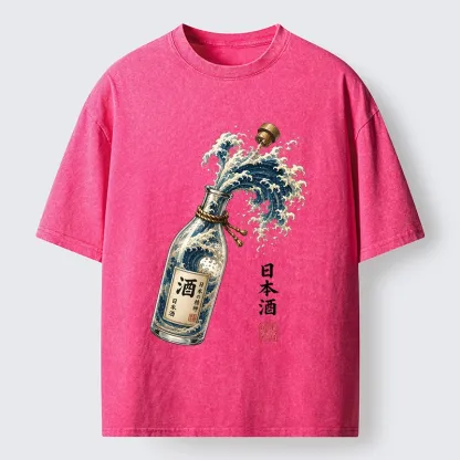 Tokyo-Tiger Ocean Wave Poured From A Sake Bottle Washed T-Shirt