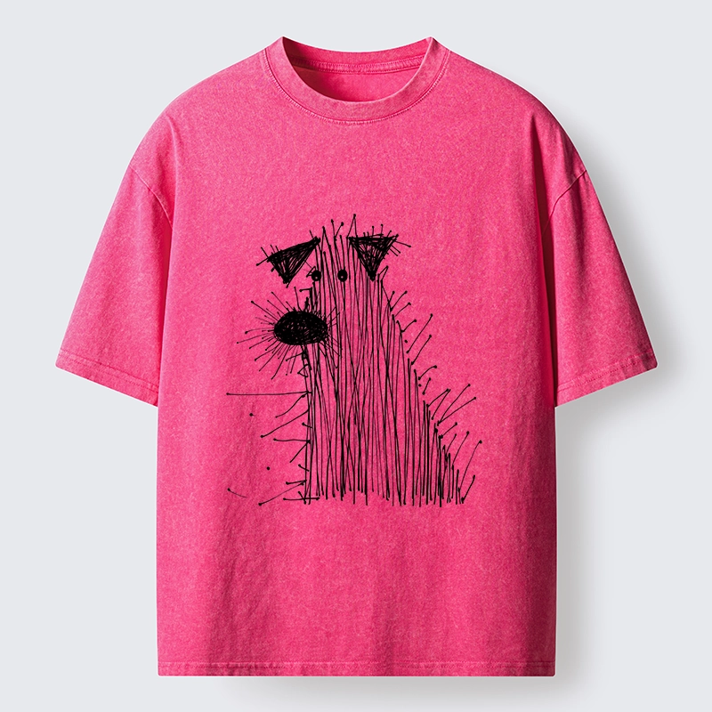 Tokyo-Tiger Wild And Woolly Hand Drawn Dog Washed T-Shirt