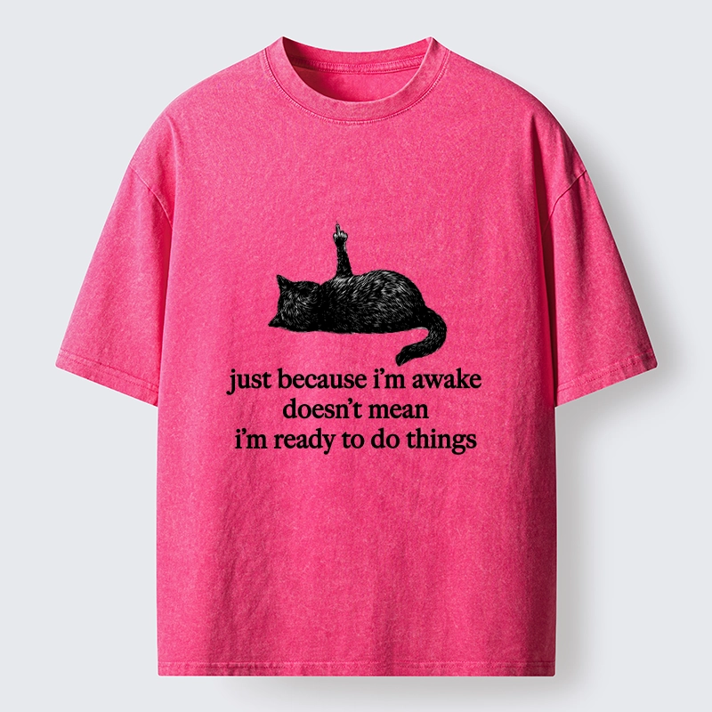 Tokyo-Tiger Black Cat Says Its Not Ready Yet Washed T-Shirt