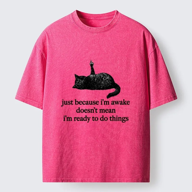 Tokyo-Tiger Black Cat Says Its Not Ready Yet Washed T-Shirt