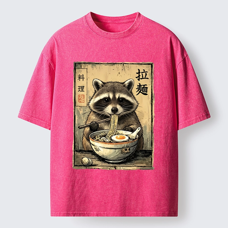 Tokyo-Tiger Raccoon Eating Ramen And Loving It Washed T-Shirt