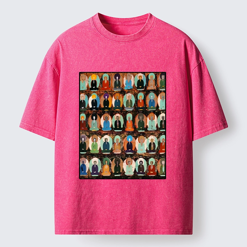 Tokyo-Tiger Peaceful Buddha Wall In Bright Colors Washed T-Shirt