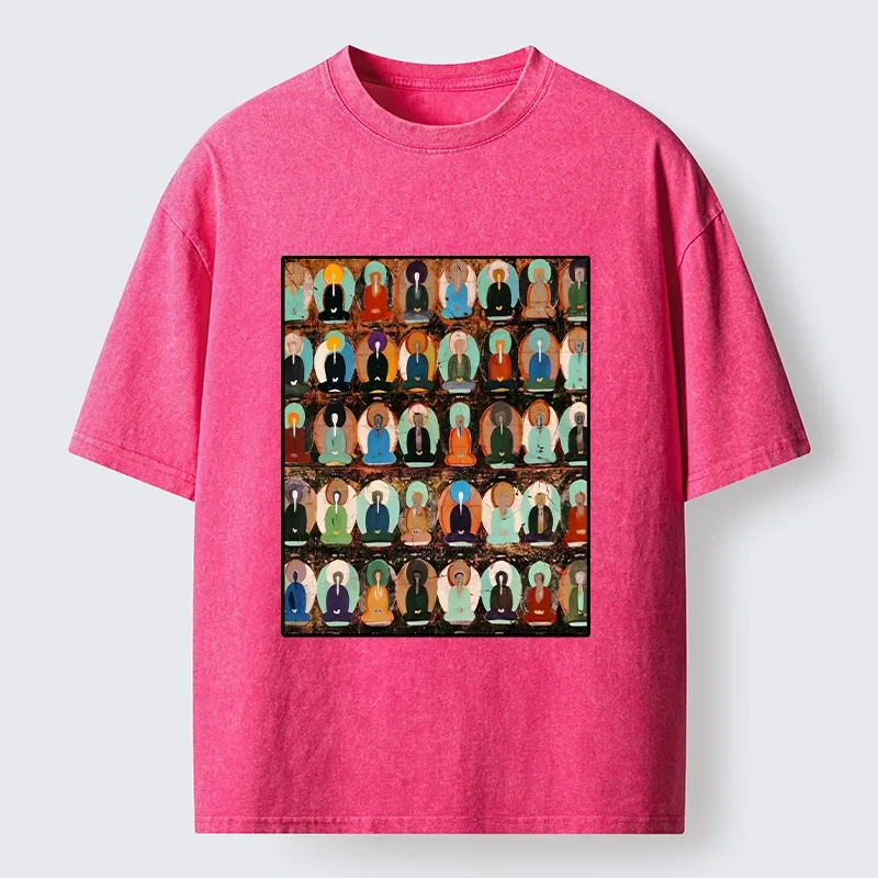 Tokyo-Tiger Peaceful Buddha Wall In Bright Colors Washed T-Shirt