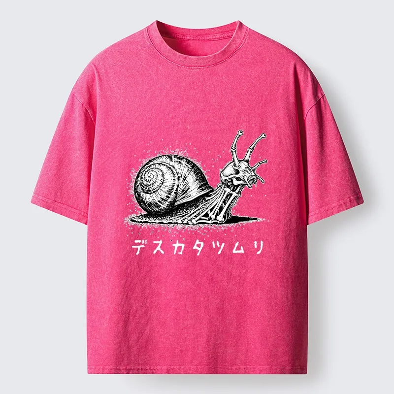 Tokyo-Tiger Creepy Skeleton Snail Inked Style Washed T-Shirt