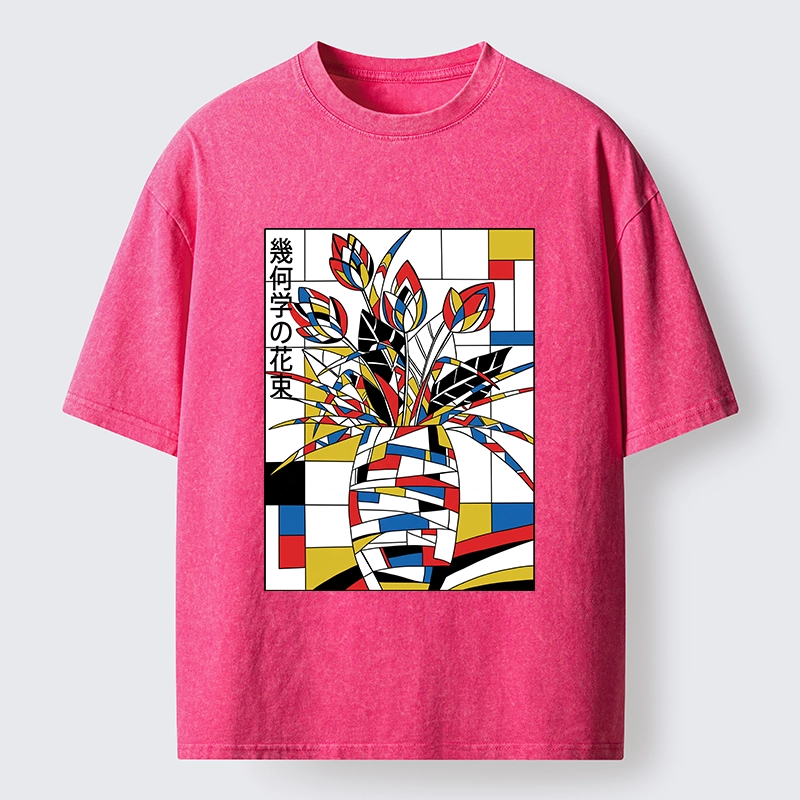 Tokyo-Tiger Geometric Tulips In Modern Art Style Washed T-Shirt