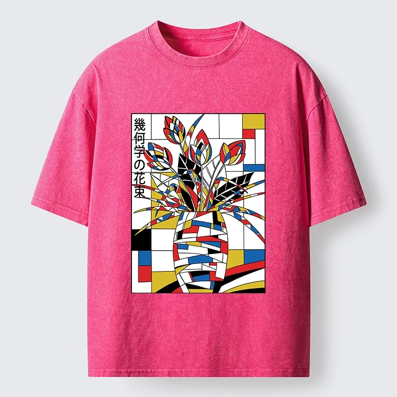 Tokyo-Tiger Geometric Tulips In Modern Art Style Washed T-Shirt