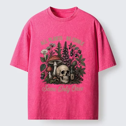 Tokyo-Tiger Poisonous Plants And Skull Dark Humor Washed T-Shirt