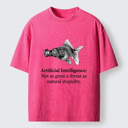 Tokyo-Tiger Natural Stupidity Beats AI Every Time Washed T-Shirt