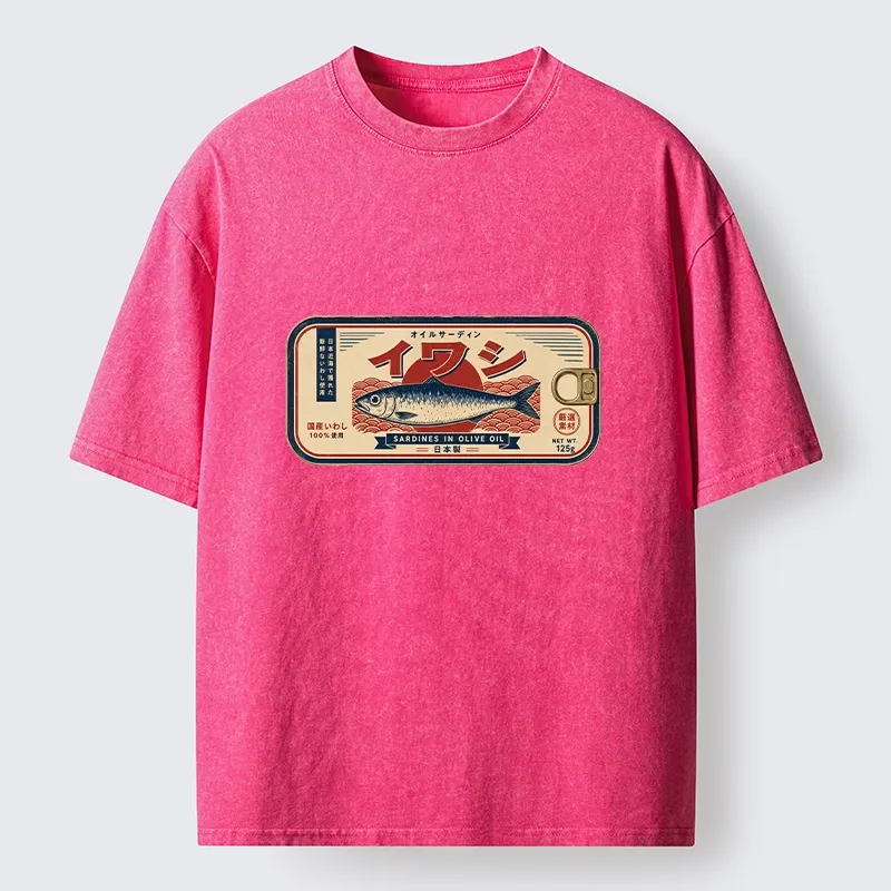 Tokyo-Tiger Vintage Japanese Sardine Can Art Washed T-Shirt