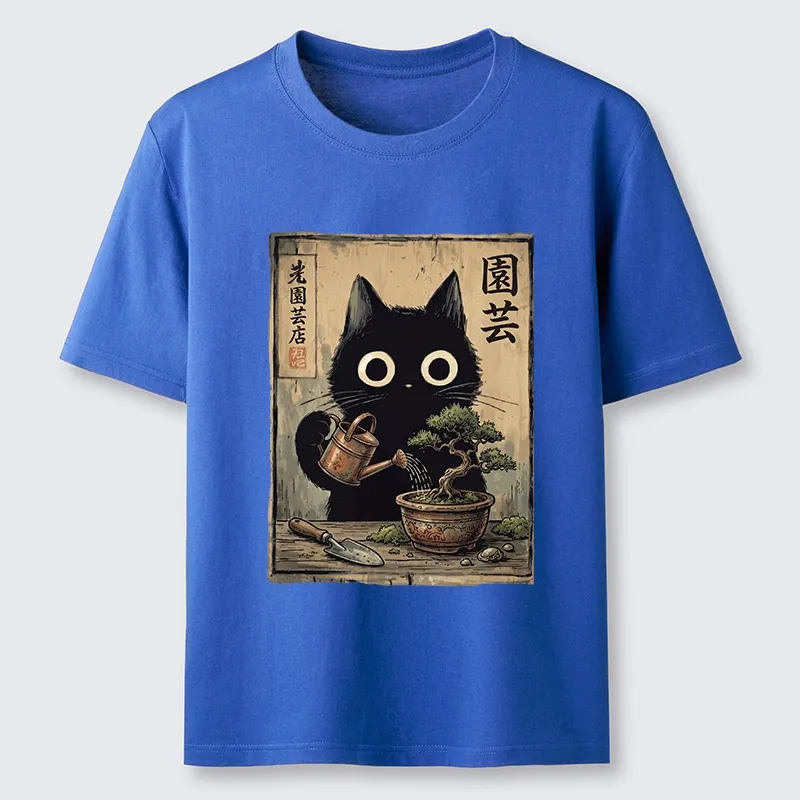 Tokyo-Tiger Black Cat Watering Bonsai Tree Classic T-Shirt