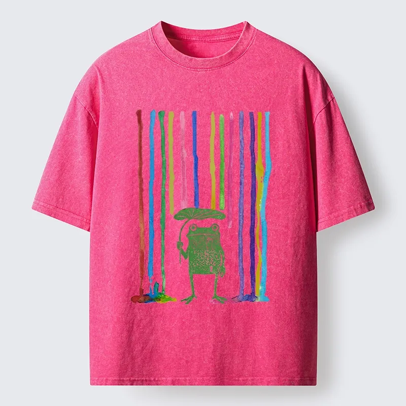 Tokyo-Tiger Frog Under The Rainbow Rain Washed T-Shirt