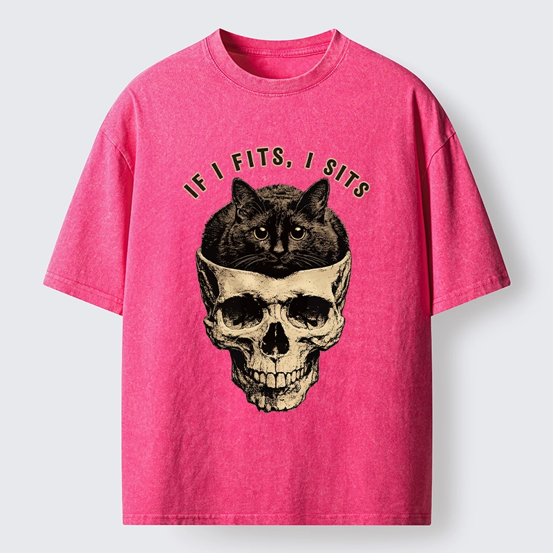 Tokyo-Tiger Cat In A Skull If It Fits I Sits Washed T-Shirt
