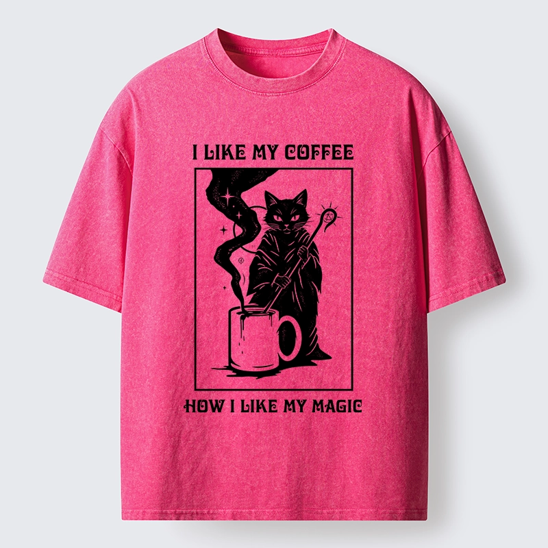 Tokyo-Tiger Wizard Cat Brewing Magic Coffee Washed T-Shirt