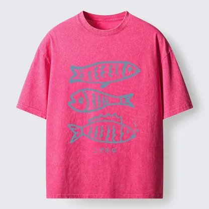 Tokyo-Tiger Three Simple Fish Swimming In The Sea Washed T-Shirt
