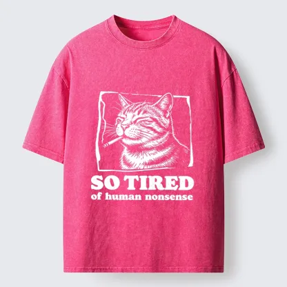 Tokyo-Tiger Cat Tired Of All Human Nonsense Washed T-Shirt