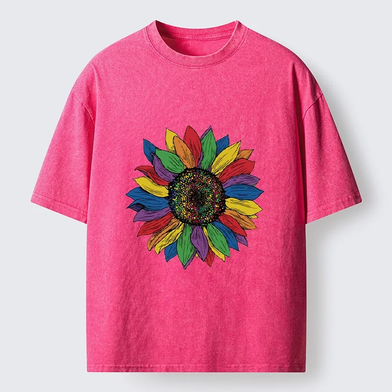 Tokyo-Tiger Rainbow Sunflower Pride Art Washed T-Shirt