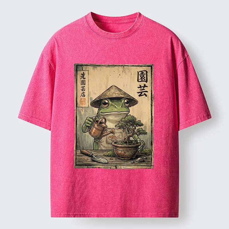 Tokyo-Tiger Frog Takes Good Care Of Bonsai Washed T-Shirt