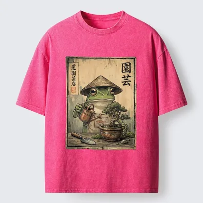 Tokyo-Tiger Frog Takes Good Care Of Bonsai Washed T-Shirt